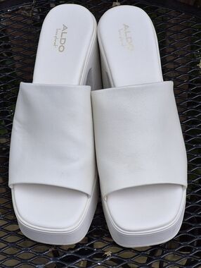 ALDO White Padded Slide Platform Mules